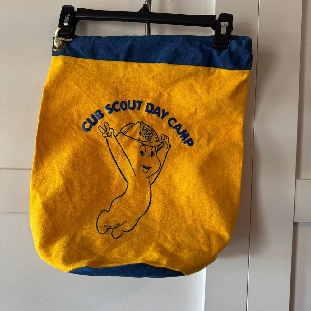 Vintage‎ Cub Scout Day Camp Drawstring Bag Yellow Blue Harvey Cartoons